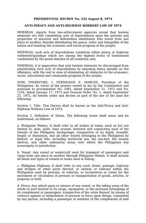 p.d. no. 532|PRESIDENTIAL DECREE NO. 532, (1974.